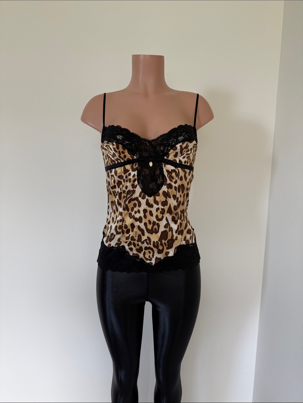 Marciano Leopard-Print Lace Trim Camisole in Brown & Black size small